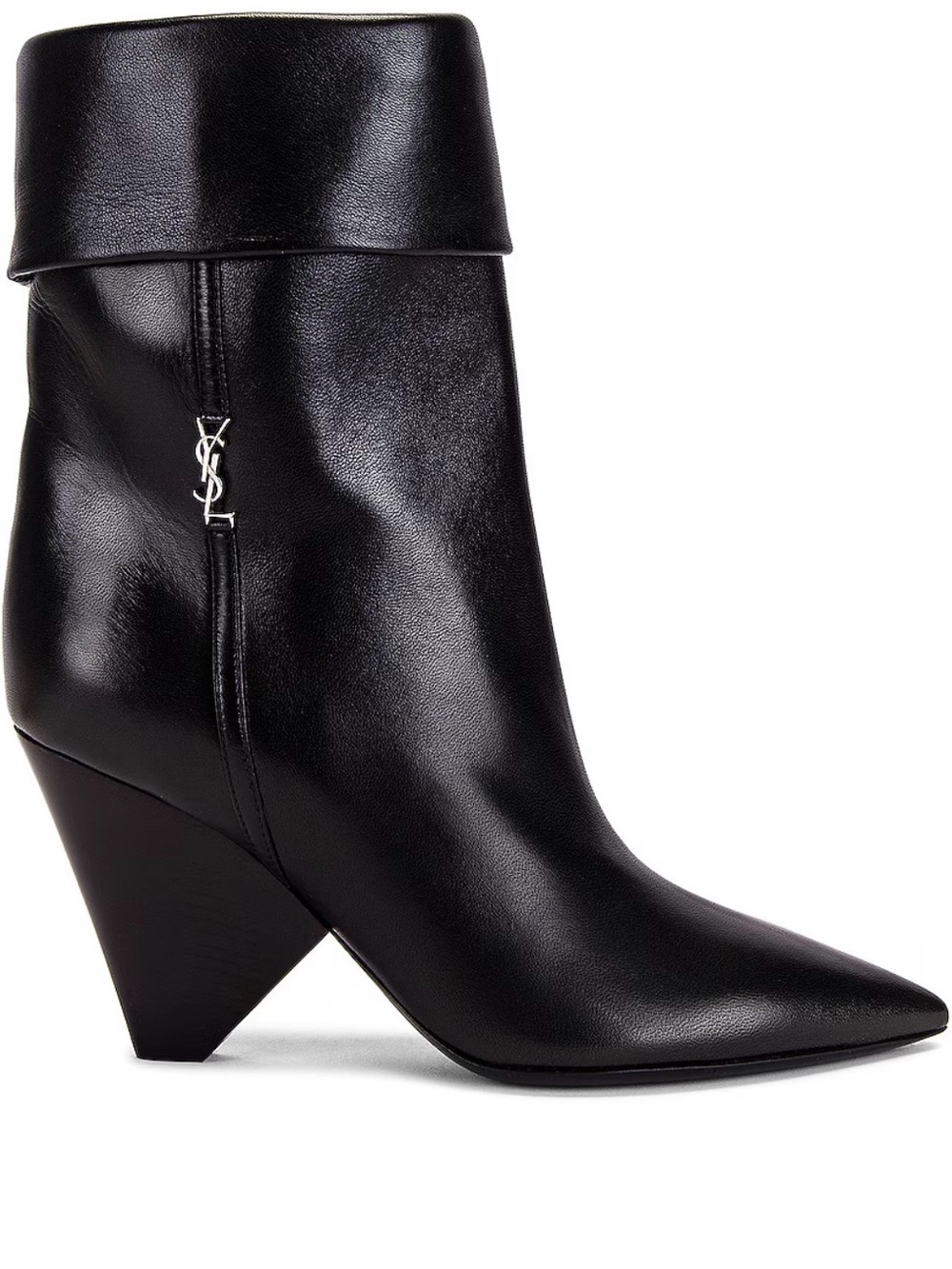 Yves Saint Laurent Black Leather Pointed Cone-Heel Ankle Boots